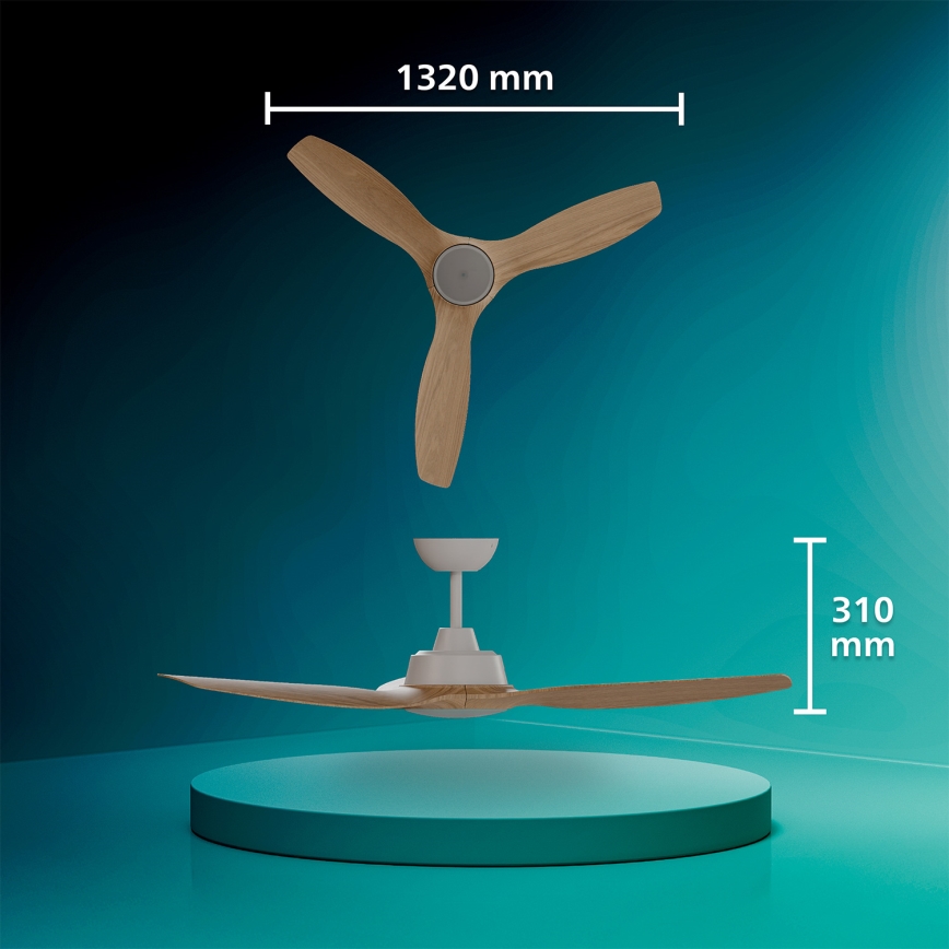 Philips - LED reguliuojamas lubinis ventiliatorius OLAS LED/24W/230V, skersmuo 132 cm, balta/ruda + nuotolinis valdymas