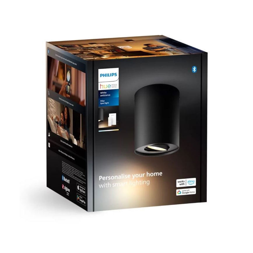 Philips - LED pritemdomas akcentinis apšvietimas Hue PILLAR 1xGU10/4,2W/230V 2200-6500K + nuotolinio valdymo pultas juoda