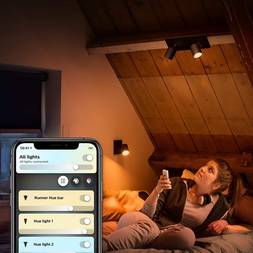 Philips - LED pritemdomas akcentinis apšvietimas Hue RUNNER 2xGU10/4,2W/230V 2200-6500K + nuotolinio valdymo pultas juoda