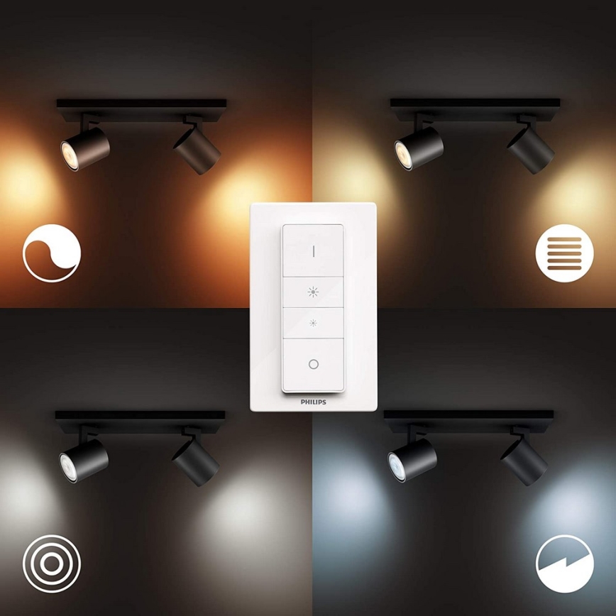 Philips - LED pritemdomas akcentinis apšvietimas Hue RUNNER 2xGU10/4,2W/230V 2200-6500K + nuotolinio valdymo pultas juoda