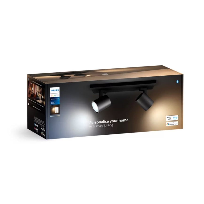 Philips - LED pritemdomas akcentinis apšvietimas Hue RUNNER 2xGU10/4,2W/230V 2200-6500K + nuotolinio valdymo pultas juoda