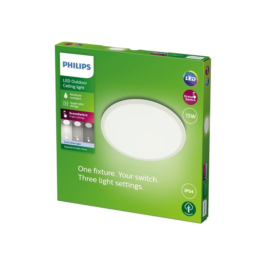 Philips - LED pritemdomas lauko šviestutvas SUPERSLIM SCENE SWITCH LED/15W/230V IP54 balta