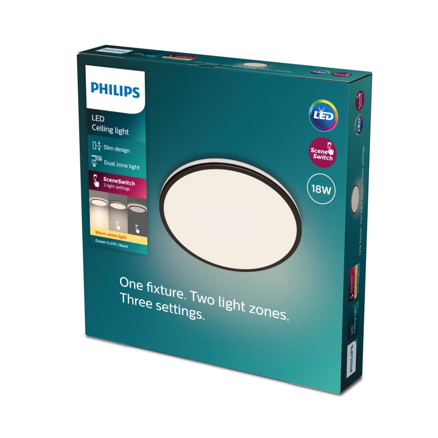 Philips - LED Pritemdomas lubinis šviestuvas SCENE SWITCH LED/18W/230V diametras 30 cm 2700K juoda