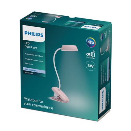 Philips - LED Pritemdomas šviestuvas su segtuku DONUTCLIP LED/3W/5V 1200 mAh CRI 90 rausva