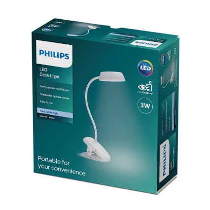 Philips - LED Reguliuojama lempa su segtuku DONUTCLIP LED/3W/5V CRI 90 balta