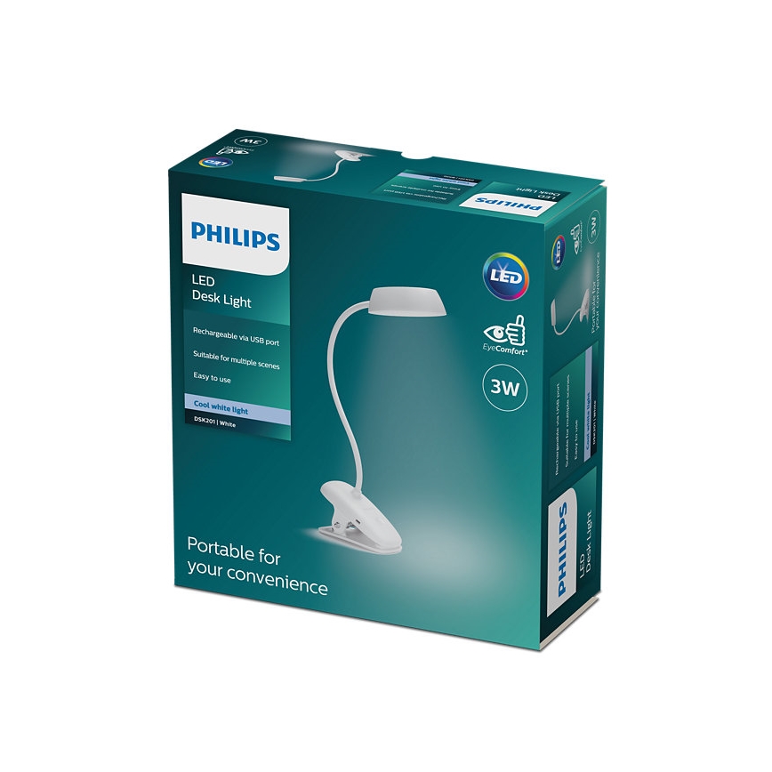 Philips - LED Reguliuojama lempa su segtuku DONUTCLIP LED/3W/5V CRI 90 balta