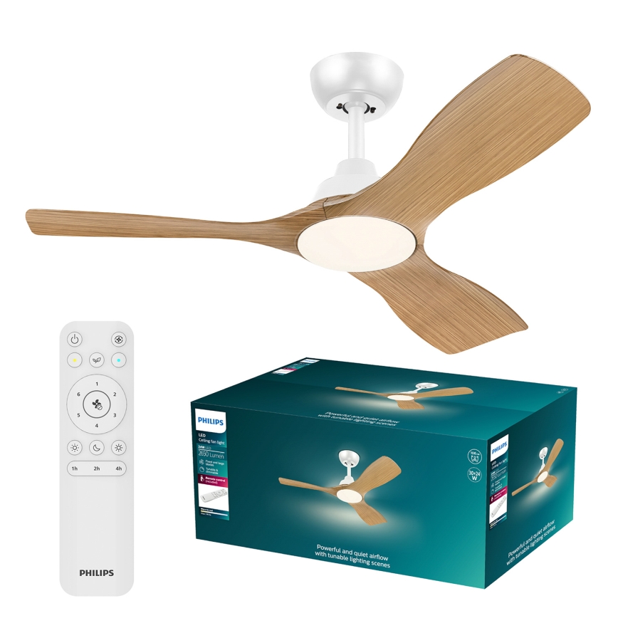 Philips - LED reguliuojamas lubų ventiliatorius OLAS LED/24W/230V skersmuo 106 cm balta/ruda + nuotolinis valdymas