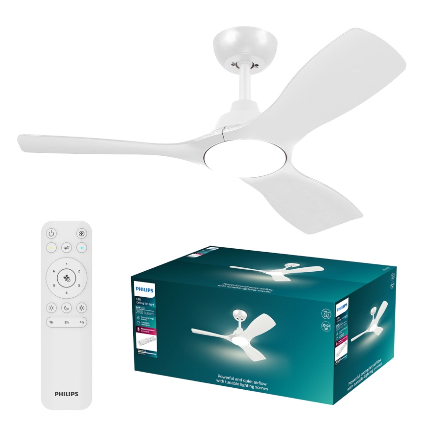 Philips – reguliuojamas LED lubų ventiliatorius OLAS LED/24W/230V, Ø 106 cm, baltas + nuotolinis valdymas