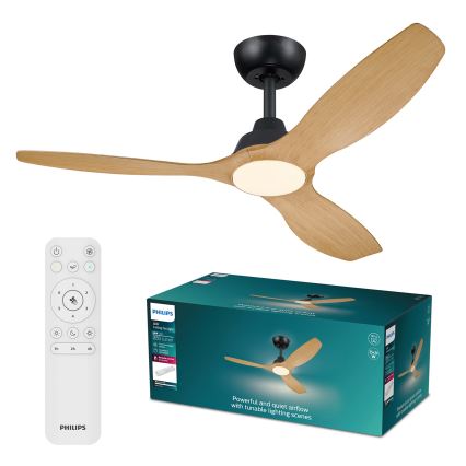 Philips - reguliuojamas LED lubinis ventiliatorius OLAS LED/24W/230V Ø 132 cm juoda/ruda + nuotolinis valdymas