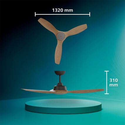 Philips - reguliuojamas LED lubinis ventiliatorius OLAS LED/24W/230V Ø 132 cm juoda/ruda + nuotolinis valdymas