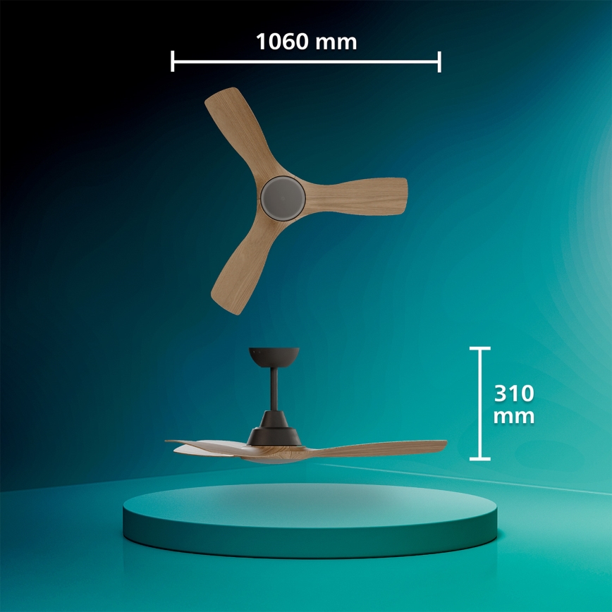 Philips - dimeriuojamas LED lubų ventiliatorius OLAS LED/24W/230V skersmuo 106 cm juoda/ruda + nuotolinis valdymas