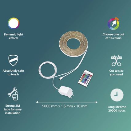 Philips - LED RGBW dimeriuojama juosta 5m LED/12W/230V + nuotolinis valdymas