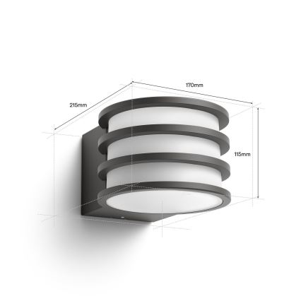 Philips - LED RGB dimeriuojamas lauko sieninis šviestuvas Hue LUCCA 1xE27/8,1W/230V 1000-20000K IP44