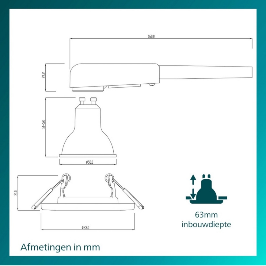 Philips - LED RGBW dimeriuojamas įleidžiamas šviestuvas PERIDOT 1xGU10/6,5W/230V 2700-6500K baltas