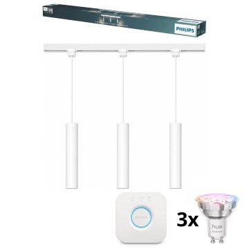 Philips - LED RGBW dimeriuojamas pakabinamas šviestuvas su laidu bėgelių sistemai EASYLINK HUE 3xGU10/4,7W/230V 2200-6500K 1m baltas + Hue bridge