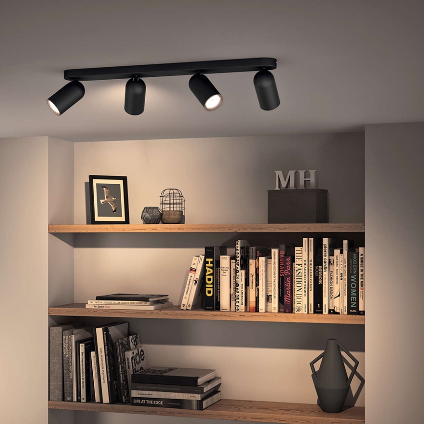 Philips - LED RGBW dimeriuojamas taškinis šviestuvas PONGEE 4xGU10/4,8W/230V 3000K juodas + su nuotoliniu pulteliu