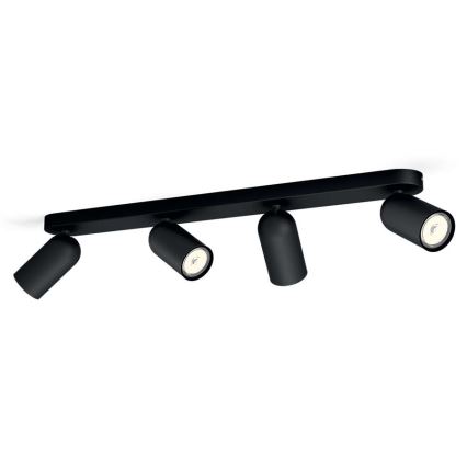 Philips - LED RGBW dimeriuojamas taškinis šviestuvas PONGEE 4xGU10/4,8W/230V 3000K juodas + su nuotoliniu pulteliu