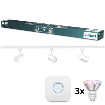 Philips - LED RGBW dimeriuojamas taškinis šviestuvas bėginei sistemai EASYLINK HUE 3xGU10/4,7W/230V 2200-6500K 1m, baltas + Hue bridge