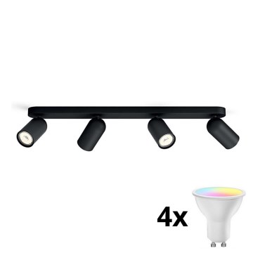 Philips - LED RGBW dimeriuojamas taškinis šviestuvas PONGEE 4xGU10/4,8W/230V 3000K juodas + su nuotoliniu pulteliu