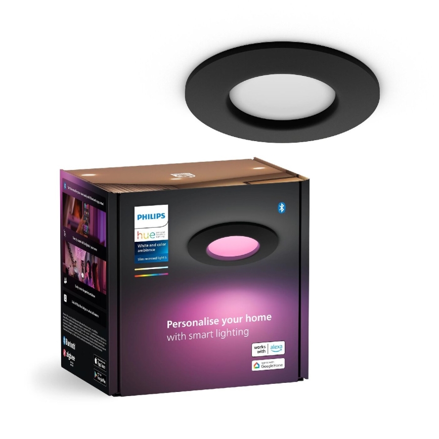 Philips - LED RGBW Pritemdomas įleidžiamas lubinis vonios šviestuvas Hue SLIM LED/8,3W/230V 2000-6500K IP44 juoda
