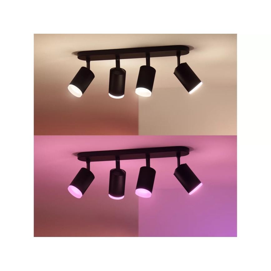 Philips - LED RGBW Pritemdomi akcentiniai šviestuvai Hue FUGATO 4xGU10/4,2W/230V 2000-6500K juoda