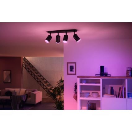 Philips - LED RGBW Pritemdomi akcentiniai šviestuvai Hue FUGATO 4xGU10/4,2W/230V 2000-6500K juoda