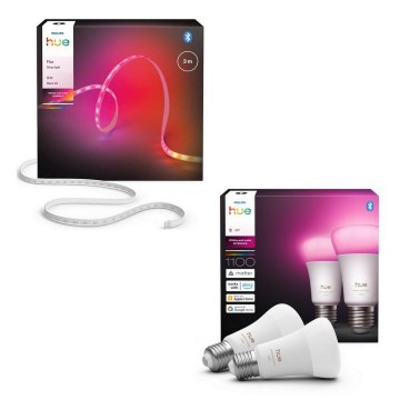 Philips - LED RGBW reguliuojama juosta Hue FLUX 3m LED/12W/230V + 2x išmaniosios lemputės WHITE AND COLOR AMBIANCE E27/8,1W/230V 1000-20000K