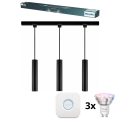 Philips - LED RGBW reguliuojamas pakabinamas šviestuvas ant laido EASYLINK HUE lištinėje sistemoje 3xGU10/4,7W/230V 2200-6500K 1m juodas + Hue bridge