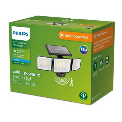 Philips – LED saulės energijos sieninis prožektorius su judesio ir prieblandos jutikliu NYSIL 3xLED/8,7W/3,7V IP65