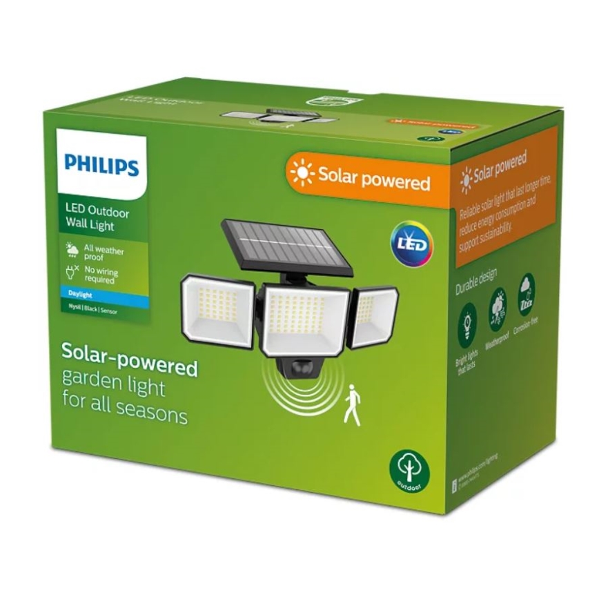 Philips -  LED Saulės siena Prožektoriaus šviestuvas su jutikliu NYSIL 3xLED/8,7W/3,7V 2000 mAh IP65