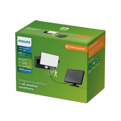 Philips - saulės energija maitinamas LED sieninis prožektorius su judesio jutikliu FYNS LED/8,2W/3,7V 2600 mAh 3000K IP44 juodas