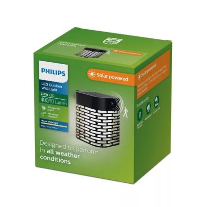 Philips - LED saulės sieninis šviestuvas su jutikliu HARA LED/3,8W/3,7V 800 mAh 2700K IP44 juodas