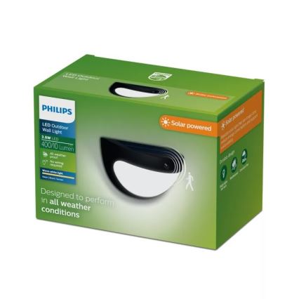 Philips - LED saulės sieninis šviestuvas su jutikliu SWYN LED/3,8W/3,7V 800 mAh 2700K IP44 juoda