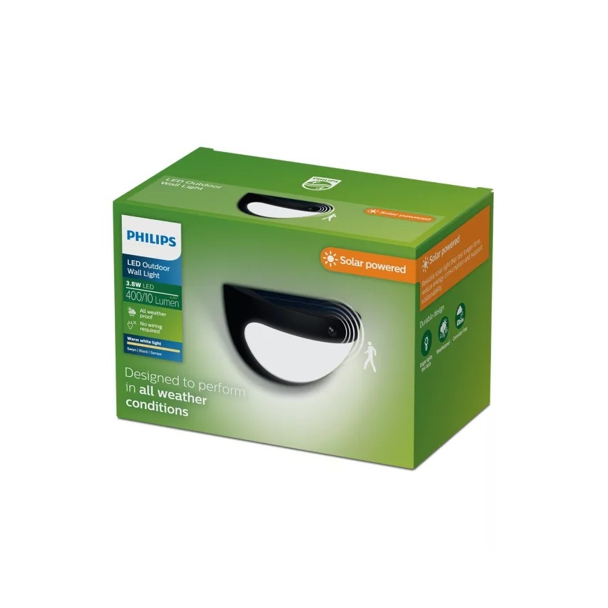 Philips - LED saulės sieninis šviestuvas su jutikliu SWYN LED/3,8W/3,7V 800 mAh 2700K IP44 juoda