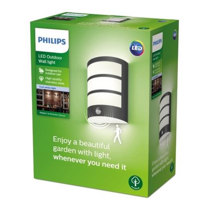 Philips - LED Sieninis lauko šviestuvas su jutikliu LED/6W/230V 4000K IP44