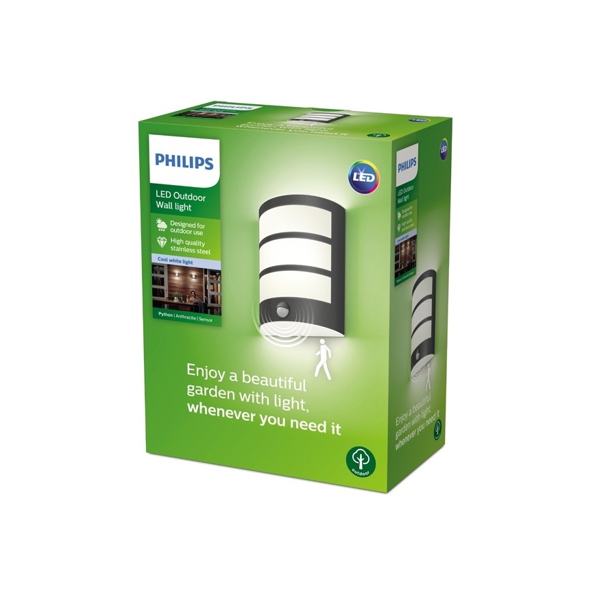 Philips - LED Sieninis lauko šviestuvas su jutikliu LED/6W/230V 4000K IP44