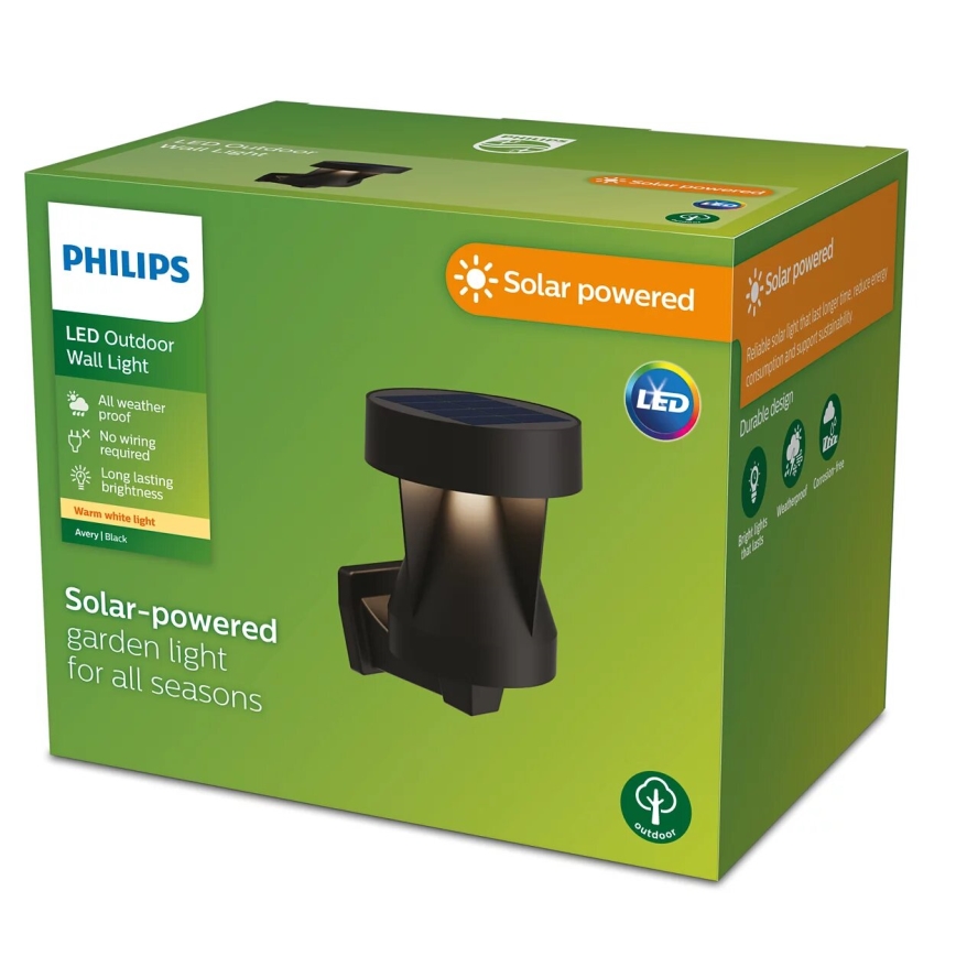 Philips - LED sieninis šviestuvas, įkraunamas saulės energija AVERY LED/1,8W/3,7V 2600 mAh 2700K IP44