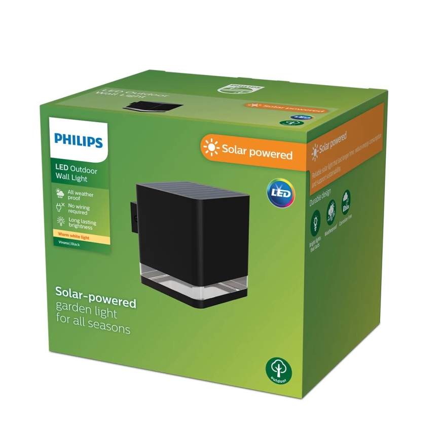 Philips - LED sieninis šviestuvas, įkraunamas saulės energija VIRONA LED/1,8W/3,7V 2600 mAh 2700K IP44