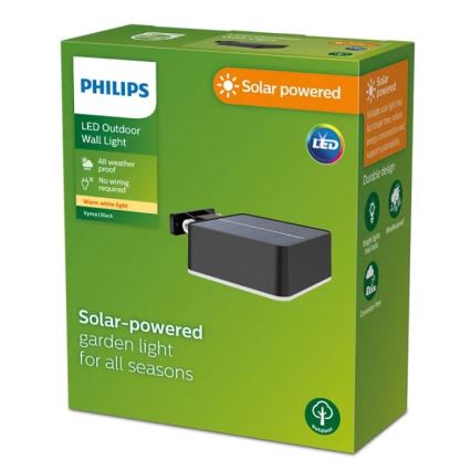Philips - LED sieninis šviestuvas, įkraunamas saulės energija VYNCE LED/1,5W/3,7V 1500 mAh IP44