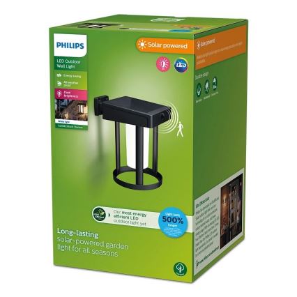 Philips - LED sieninis šviestuvas su jutikliu, įkraunamas saulės energija CAMILL LED/1,4W/3,7V 2000 mAh IP44