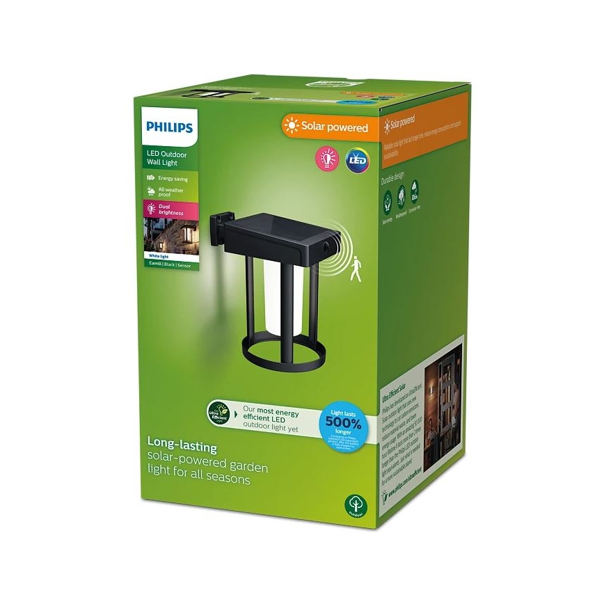 Philips - LED sieninis šviestuvas su jutikliu, įkraunamas saulės energija CAMILL LED/1,4W/3,7V 2000 mAh IP44