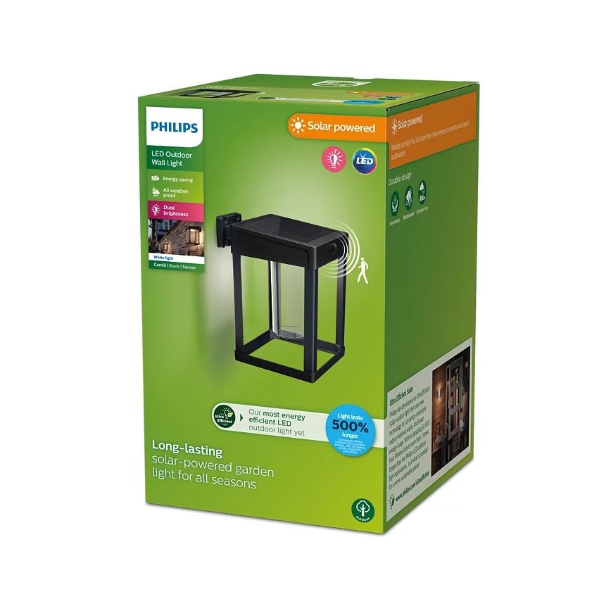 Philips - LED sieninis šviestuvas su jutikliu, įkraunamas saulės energija CAMILL LED/1,4W/3,7V 2000 mAh IP44