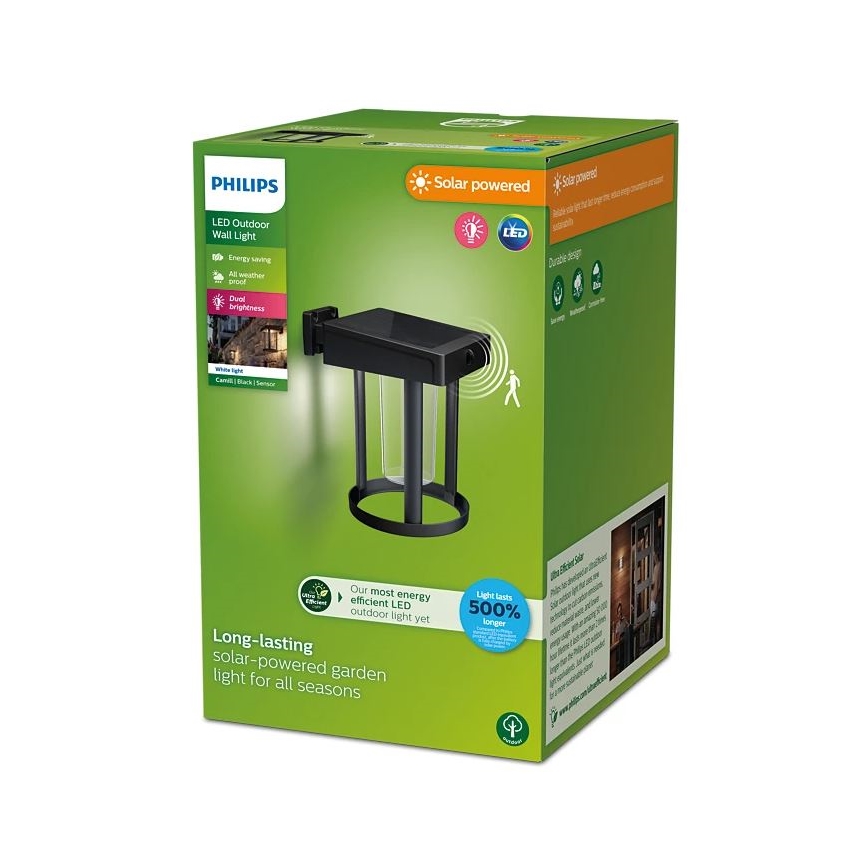 Philips - LED sieninis šviestuvas su jutikliu, įkraunamas saulės energija CAMILL LED/1,4W/3,7V 2000 mAh IP44
