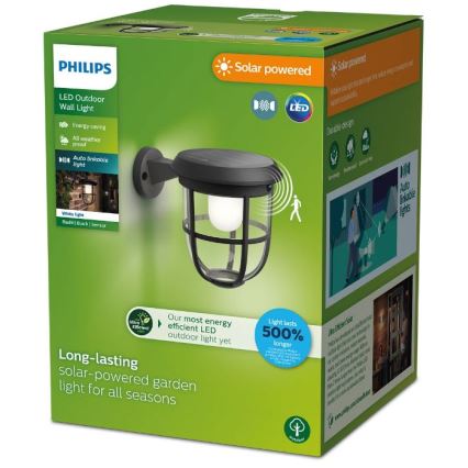 Philips - LED sieninis šviestuvas su jutikliu, įkraunamas saulės energija RADII LED/1,3W/3,7V 3000K IP44