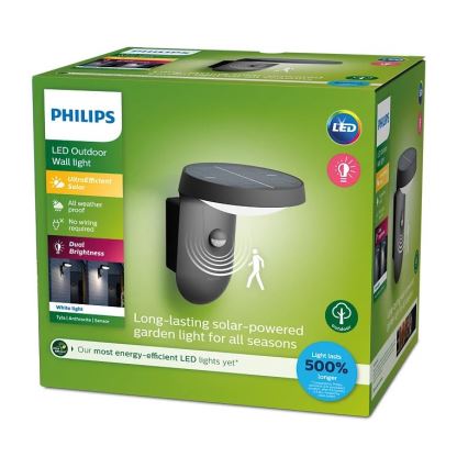 Philips - LED sieninis šviestuvas su jutikliu, įkraunamas saulės energija LED/1,2W/4V 1800 mAh 3000K IP44