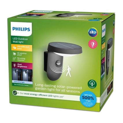 Philips - LED sieninis šviestuvas su jutikliu, įkraunamas saulės energija LED/1,2W/4V 1800 mAh 4000K IP44