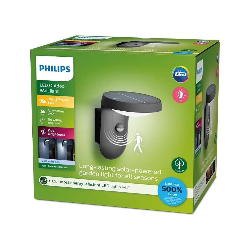 Philips - LED sieninis šviestuvas su jutikliu, įkraunamas saulės energija LED/1,2W/4V 1800 mAh 4000K IP44