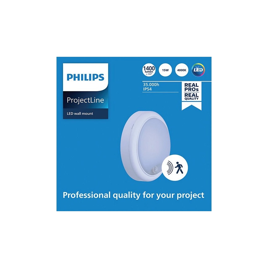 Philips – LED Sieninis šviestuvas su jutikliu PROJECTLINE LED/15W/230V IP54