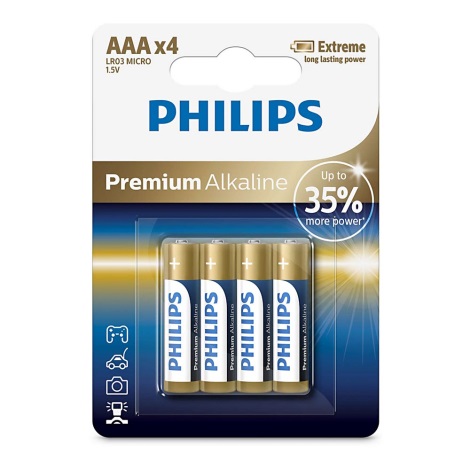Philips LR03M4B/10 - 4 vnt šarminės baterijos  AAA PREMIUM ALKALINE 1,5V