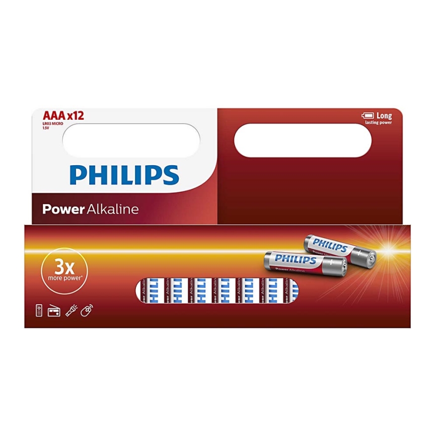 Philips LR03P12W/10 - 12 vnt šarminės baterijos  AAA POWER ALKALINE 1,5V 1150mAh